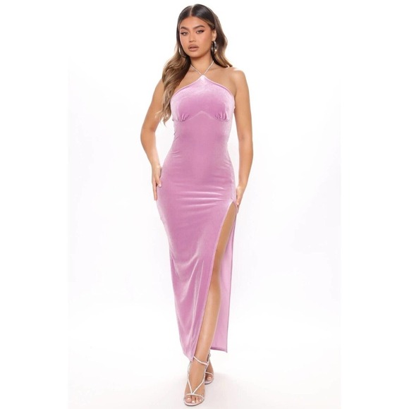 Fashion Nova Women Purple Polyester Halter Neck Sleeveless Velvet Maxi Dress XL - Picture 15 of 16